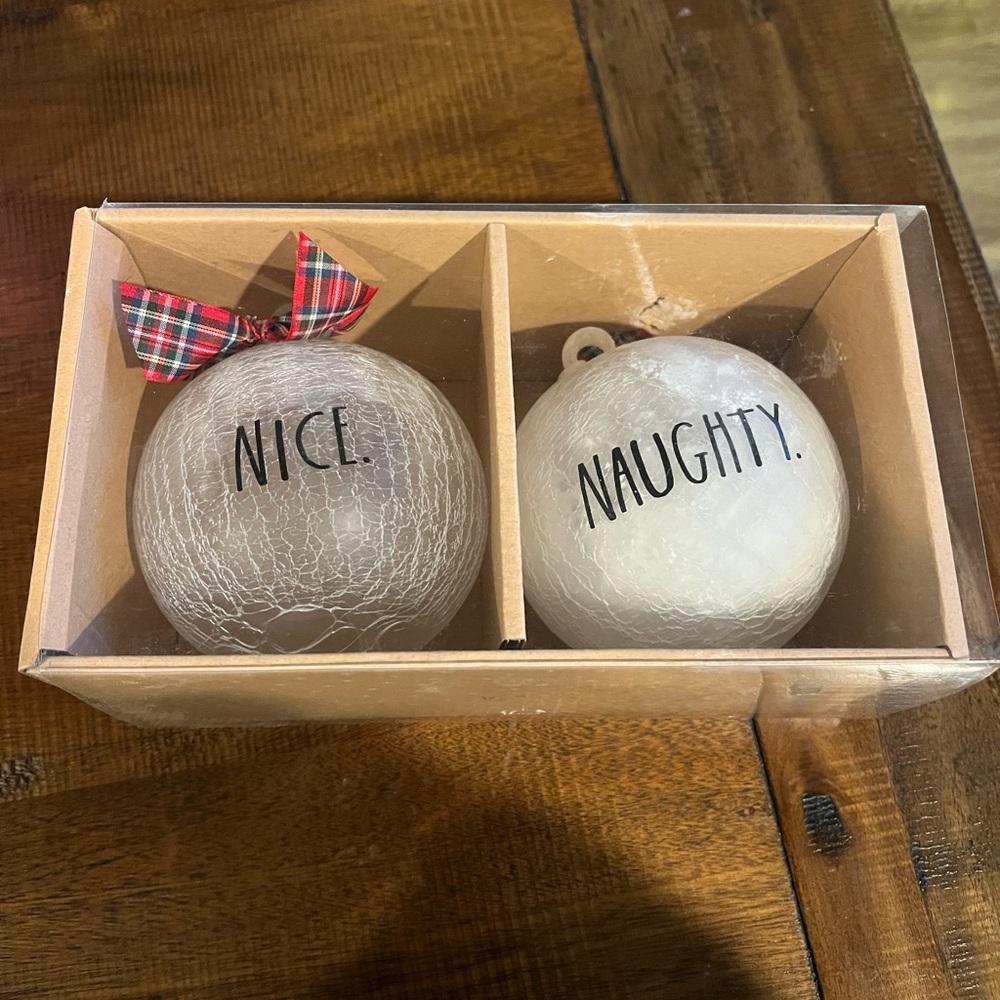 Rae Dunn White Holiday Ornaments - Nice & Naughty